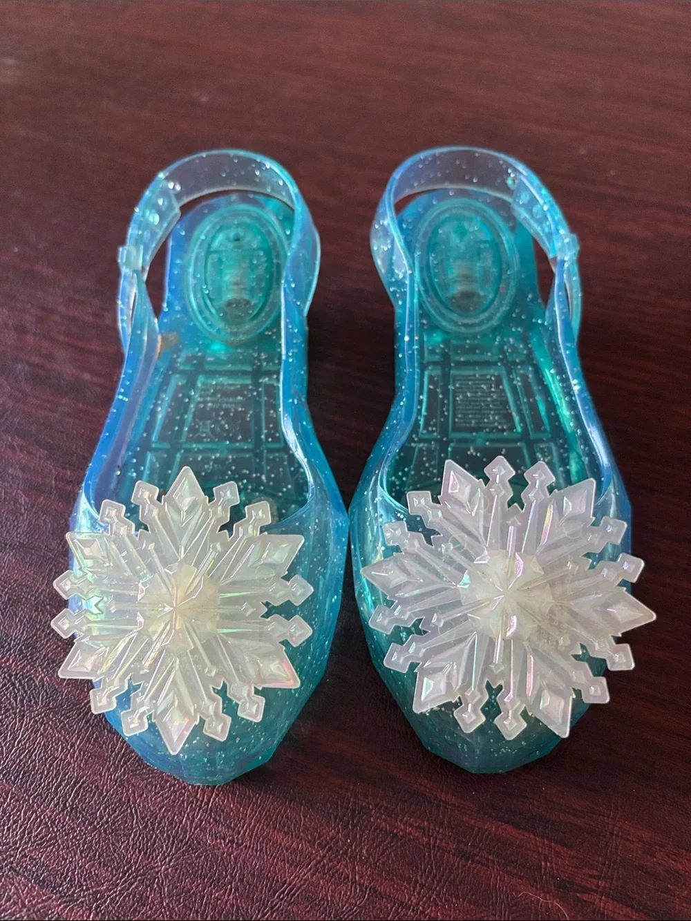 Disney Teal Glitter Jelly Sandals with Iridescent Snowflake Accent